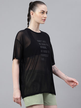 MKH Womens Black Mesh T-Shirt Oversized Workout Fit