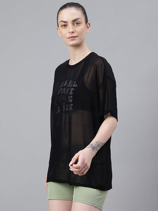 MKH Black Mesh Womens Oversized Training And Gym T-Shirt