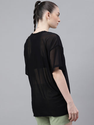 MKH Black Mesh Womens Oversized Training And Gym T-Shirt