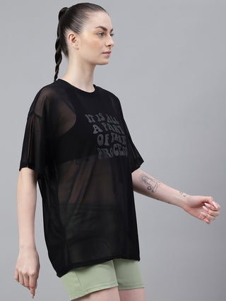 MKH Black Mesh Womens Oversized Training And Gym T-Shirt