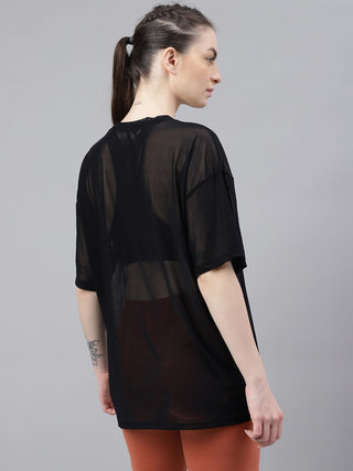 MKH Womens Black Oversized Mesh T-Shirt Casual Streetwear Look