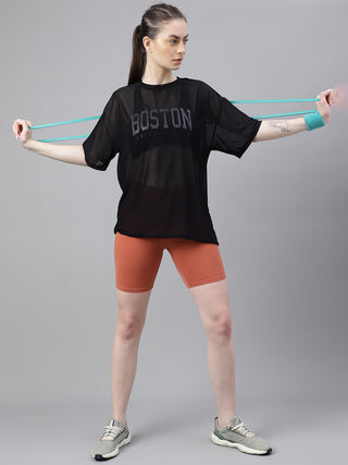 MKH Womens Black Oversized Mesh T-Shirt Casual Streetwear Look