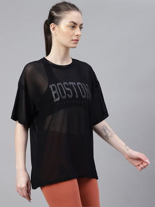 MKH Womens Black Oversized Mesh T-Shirt Casual Streetwear Look
