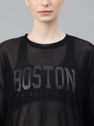 MKH Womens Black Oversized Mesh T-Shirt Casual Streetwear Look