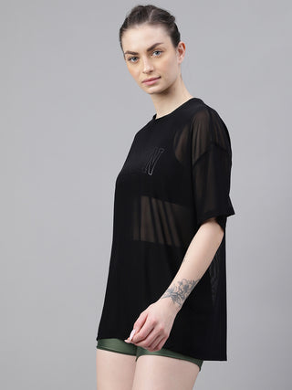 MKH Black Mesh Oversized T-Shirt Womens Lightweight Athleisure Wear