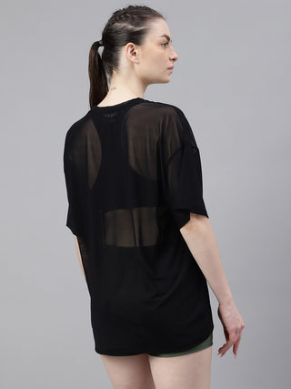 MKH Black Mesh Oversized T-Shirt Womens Lightweight Athleisure Wear