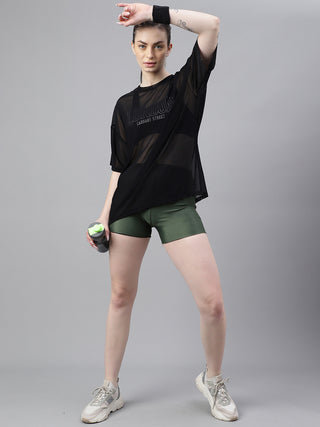MKH Black Mesh Oversized T-Shirt Womens Lightweight Athleisure Wear