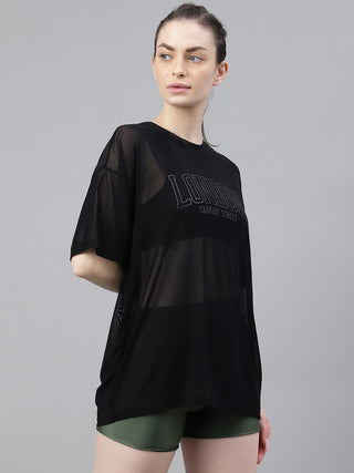 MKH Black Mesh Oversized T-Shirt Womens Lightweight Athleisure Wear