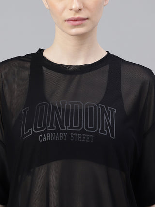 MKH Black Mesh Oversized T-Shirt Womens Lightweight Athleisure Wear