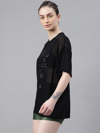MKH Womens Black Oversized Mesh T-Shirt Breathable Gym Layer