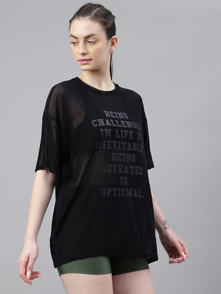 MKH Womens Black Oversized Mesh T-Shirt Breathable Gym Layer