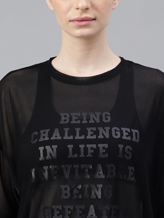MKH Womens Black Oversized Mesh T-Shirt Breathable Gym Layer