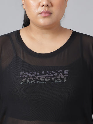 CHALLENGE ACCEPTED WOMEN BLACK MESH T-SHIRT