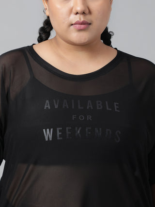 WEEKENDS WOMEN BLACK MESH T-SHIRT