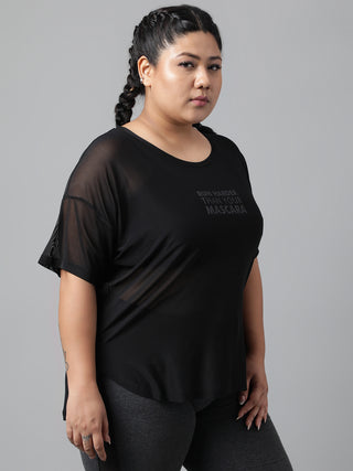 RUN HARDER WOMEN BLACK MESH T-SHIRT