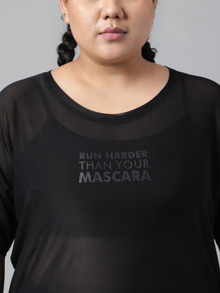 RUN HARDER WOMEN BLACK MESH T-SHIRT