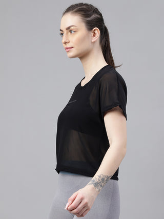 MKH Black Mesh Short Length T Shirt Womens Training Wear