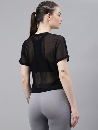 MKH Black Mesh Short Length T Shirt Womens Training Wear