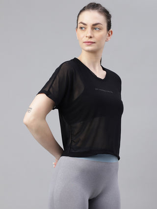 MKH Black Mesh Short Length T Shirt Womens Training Wear