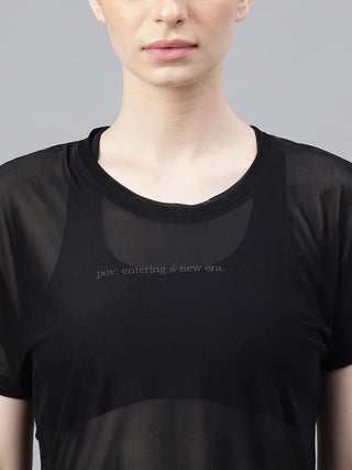 MKH Black Mesh Short Length T Shirt Womens Training Wear
