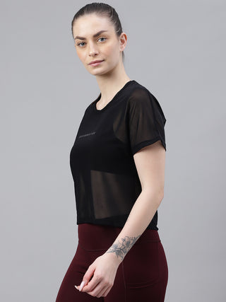 DISCONNECTED THINK WOMEN BLACK MESH RELAXED FIT T-SHIRT