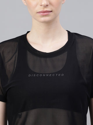 DISCONNECTED THINK WOMEN BLACK MESH RELAXED FIT T-SHIRT