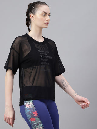 MKH PowerPulse Black Mesh T-Shirt for Women
