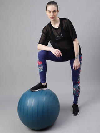 MKH MotionFlow Black Oversized Mesh T-Shirt for Women