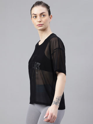 MKH FlowCharge Black Mesh T-Shirt for Women