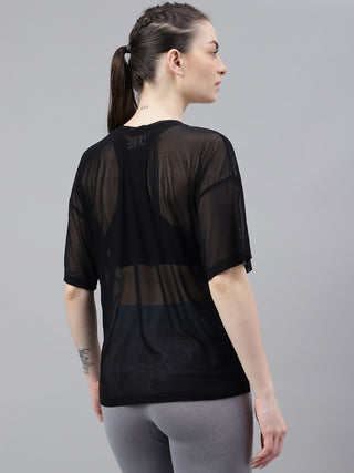 MKH FlowCharge Black Mesh T-Shirt for Women