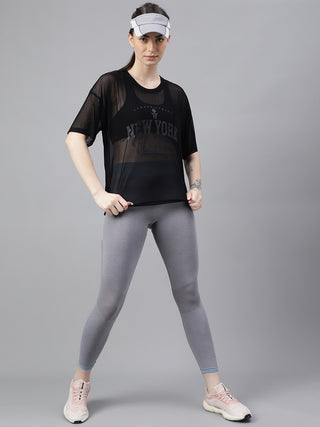 MKH FlowCharge Black Mesh T-Shirt for Women