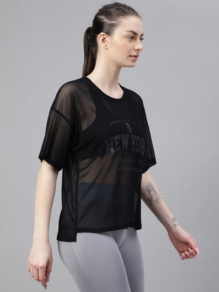 MKH FlowCharge Black Mesh T-Shirt for Women