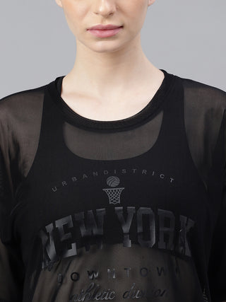 MKH FlowCharge Black Mesh T-Shirt for Women