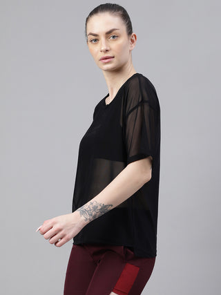 MKH Black ZenithFlow Mesh T-Shirt for Women