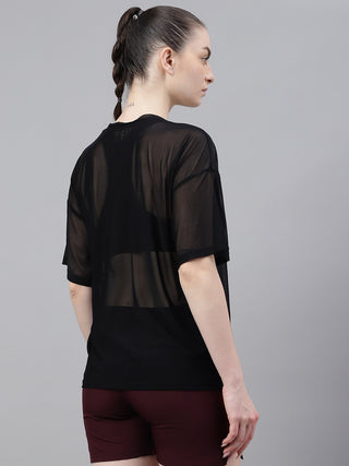 MKH Black ZenithFlow Mesh T-Shirt for Women