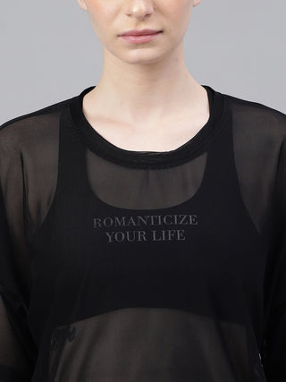 MKH Black ZenithFlow Mesh T-Shirt for Women