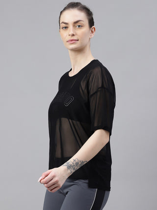 MKH FlexMotion Black Mesh T-Shirt for Women