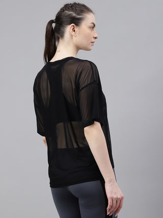 MKH FlexMotion Black Mesh T-Shirt for Women