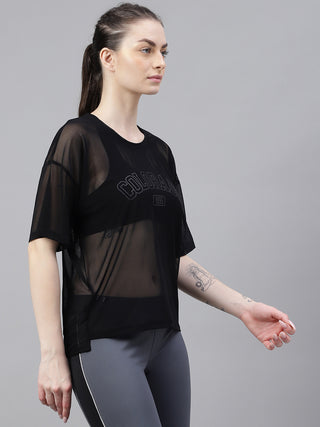 MKH FlexMotion Black Mesh T-Shirt for Women