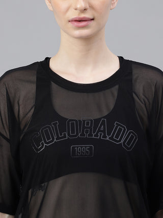 MKH FlexMotion Black Mesh T-Shirt for Women