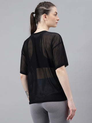 MKH StrideFlex Black Mesh Active T-Shirt for Women