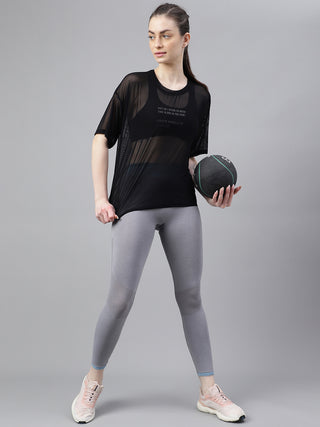 MKH StrideFlex Black Mesh Active T-Shirt for Women