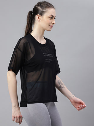 MKH StrideFlex Black Mesh Active T-Shirt for Women