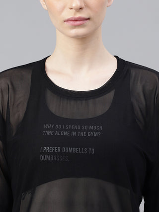 MKH StrideFlex Black Mesh Active T-Shirt for Women