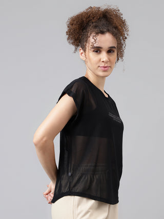 RAINBOW WOMEN BLACK MESH RELAXED FIT T-SHIRT