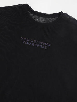 MKH Black Mesh T-Shirt Women Casual Athleisure Short Sleeve Style