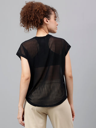 MKH Black Mesh T Shirt Womens Curved Hem Design