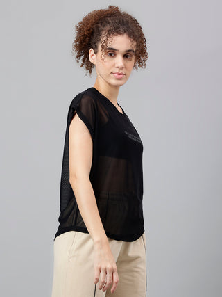 MKH Black Mesh T Shirt Womens Curved Hem Design