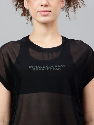 MKH Black Mesh T Shirt Womens Curved Hem Design