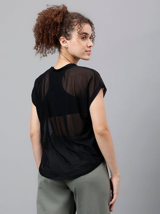 MKH Black Breathable Mesh T-Shirt Women Sporty Gym Look